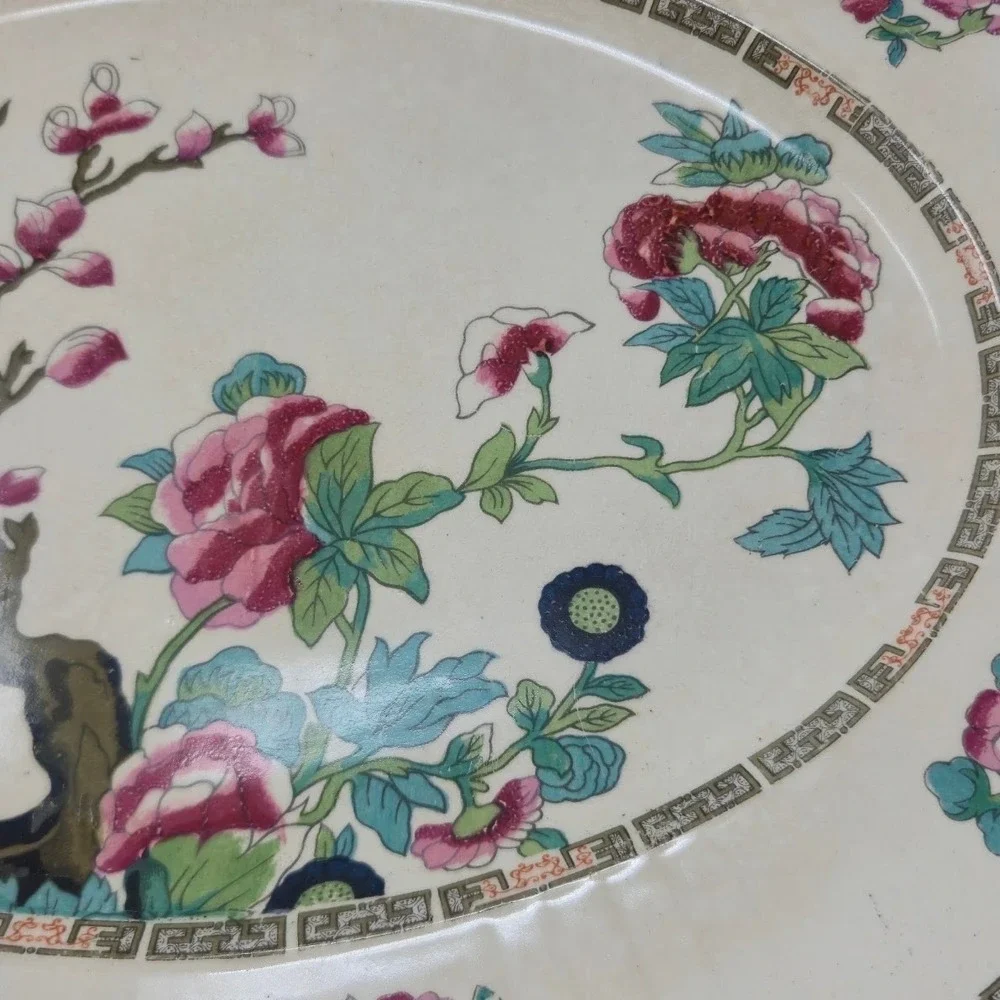 Vintage Myott Staffordshire England Floral Tree Oval Platter 14.75